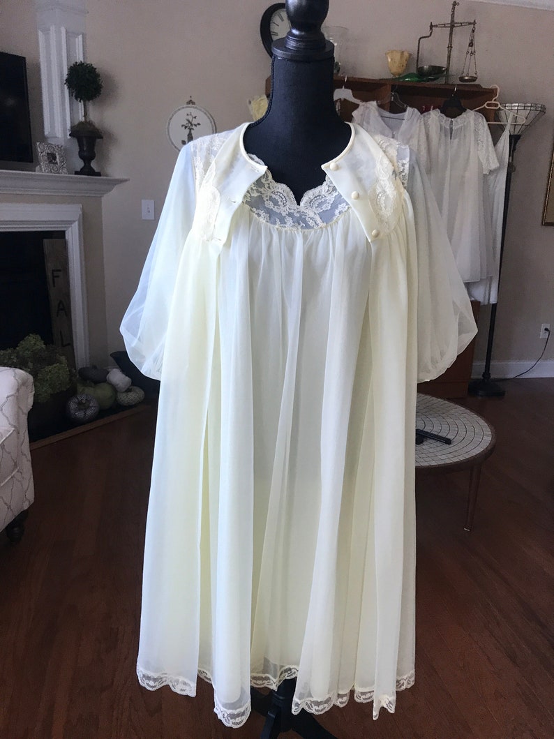 Shadowline Peignoir Nightgown and Robe Feminine Light Yellow | Etsy