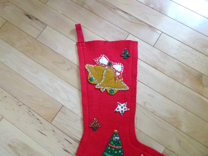 Vintage Felt Sequin Christmas Stocking Fireplace Mantel Stocking Stuffer Vintage Holiday Stocking Vintage Christmas Christmas Tree