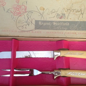 Regent Sheffield Cutlery Set Stainless Carving Set Turkey Carving Knife and Meat Fork Set Mid Century Stainless Steel Meat Carving Set image 1