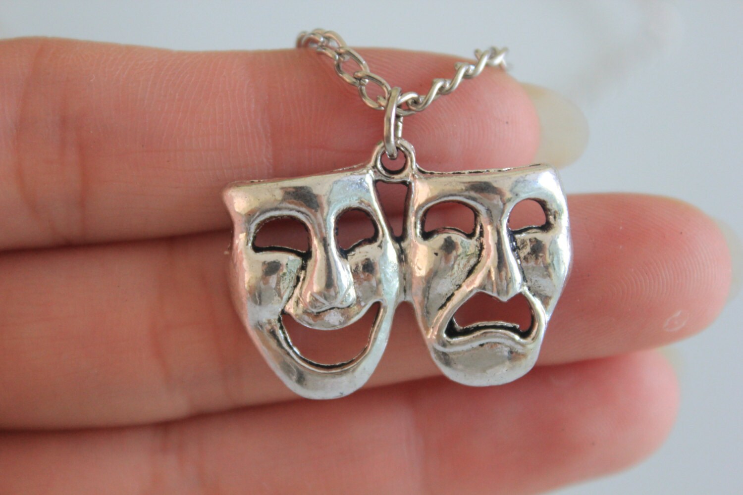 Antique Silver Comedy and Tragedy Necklace Theatre Mask Etsy