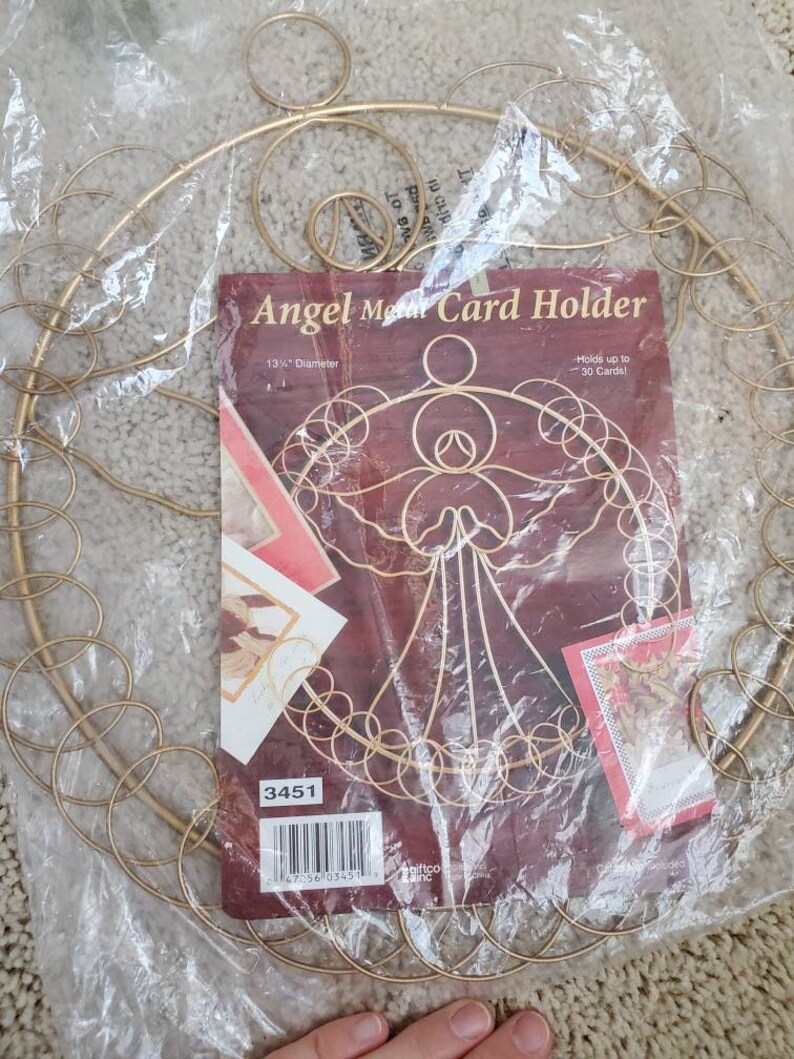 Vintage 80s Angel Metal Christmas Card Holder Vintage Christmas New old Stock in Original Packaging