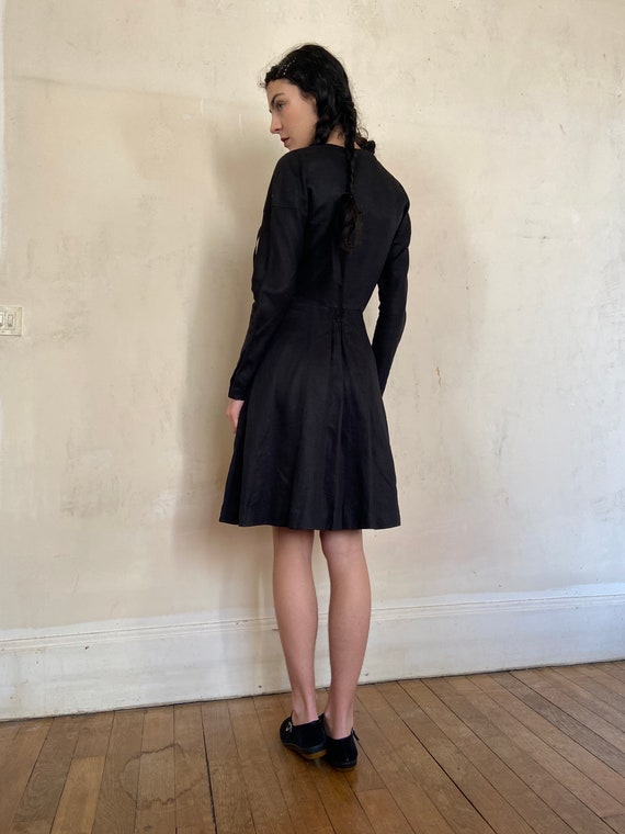 1980s Claude Montana black linen dress, snap fast… - image 3