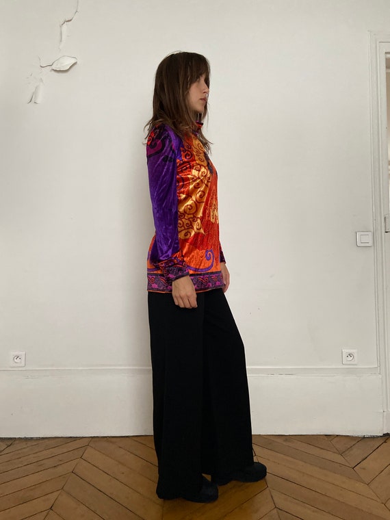 1970s Léonard velvet tunic blouse, colorful print… - image 5