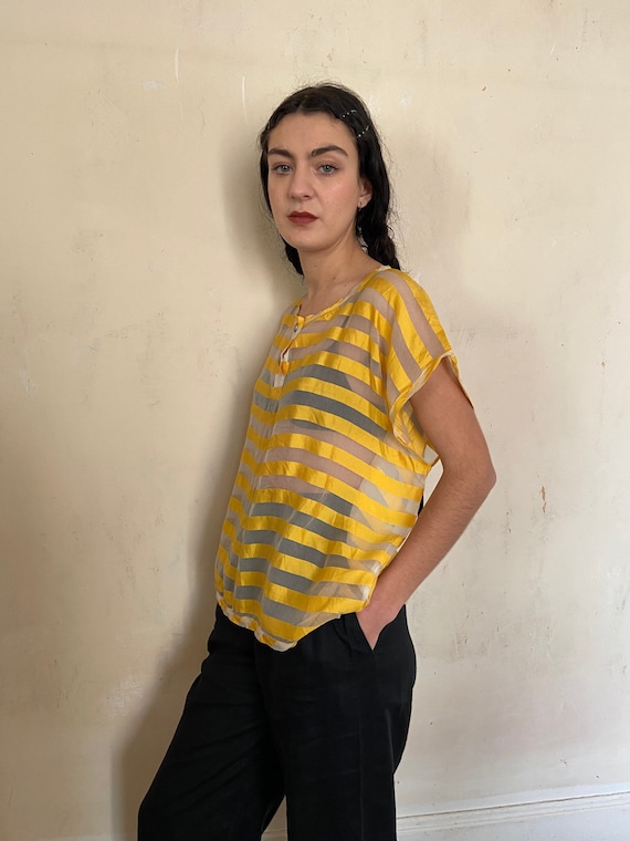 1980s Chantal Thomass sheer & yellow striped silk… - image 2