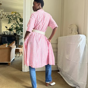 mid 1980s Kenzo open shirt, red and white striped cotton, midi length / osfm image 7