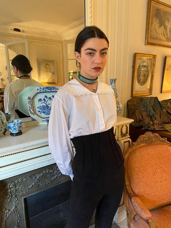 1980s Laura Ashley white blouse, embroidered sailo