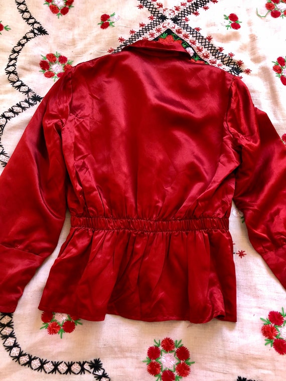 1940s red silk lounge set, jacket and wide short … - image 5