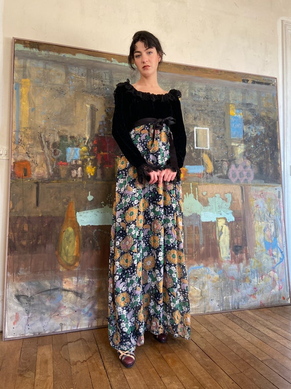 1970s Jean Varon Dress Black Velvet and 