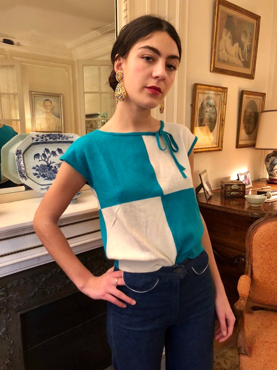 1950s 1960s rare Jean Dessès graphic knit sleevele