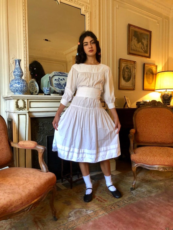 1970s Kenzo white cotton midi dress, puffy sleeves