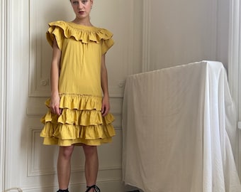 documented SS 1982 Kenzo mustard yellow ruffled dress / extra small - small