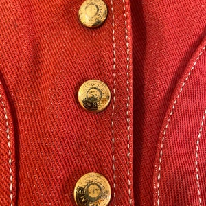 1980s 1990s Hermès Red Denim Vest Horseshoe Pockets Gold | Etsy
