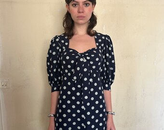 1980s Yves Saint Laurent Rive Gauche Navy & Cream Polka Dots 1980s Yves Saint Laurent Rive Gauche Navy & Cream Polka Dots