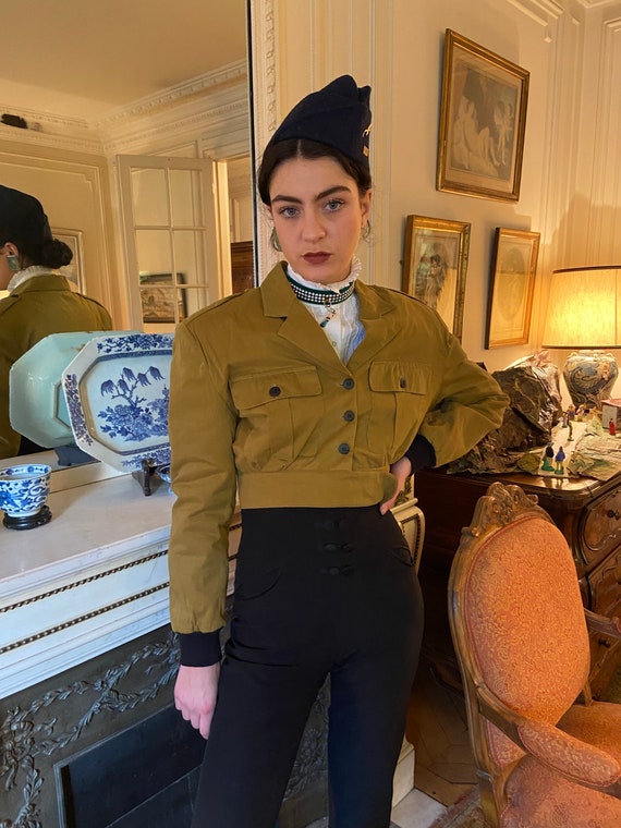 1980s Plein Sud military khaki cropped jacket, bla