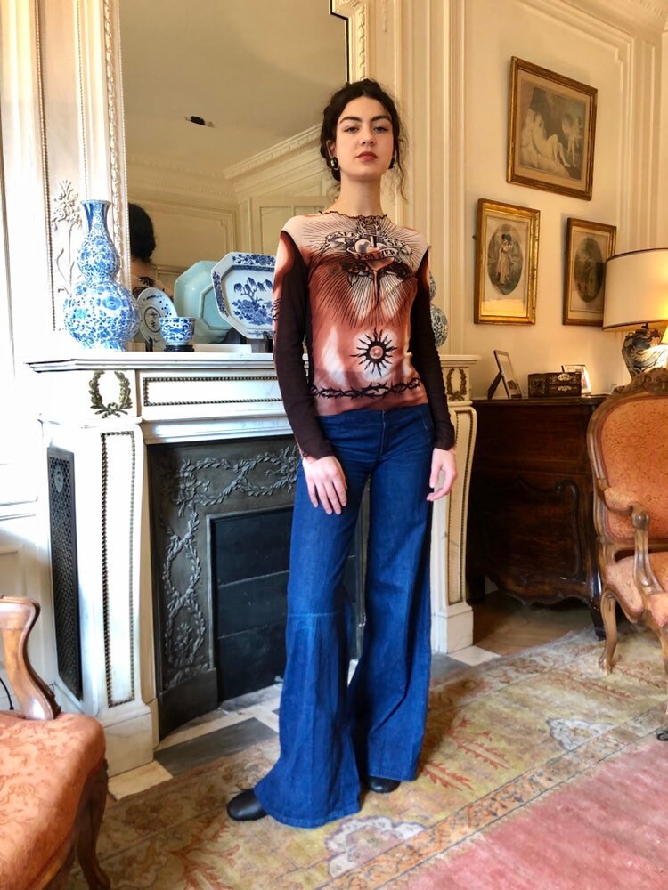 美品★90s★Jean Paul GAULTIER★セクシー ニット★1995年 Jean Paul Gaultier 1st Edition Blue Cyberdot Top, AW95, S-L