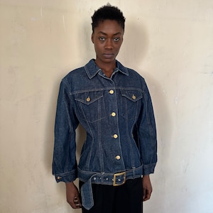 1988 Jean Paul Gaultier Junior dark blue denim jacket, complete with its belt / extra small