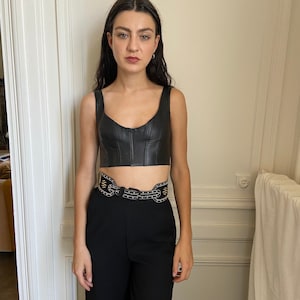 1990s Plein Sud black leather bustier, zipper in the back