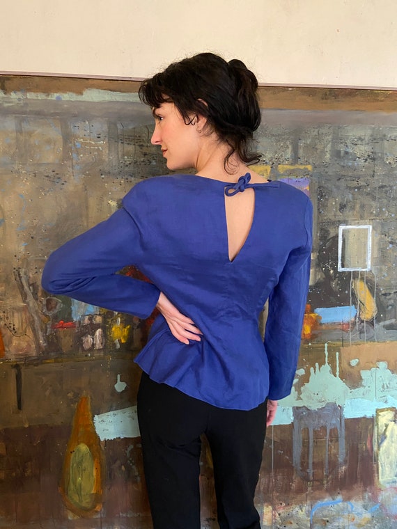1990s Chantal Thomass blue linen wrap jacket, cut out… - Gem