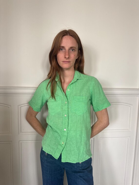 1970s Yves Saint Laurent Rive Gauche Green Cotton Gauze 1970s Yves Saint Laurent Rive Gauche Green Cotton Gauze