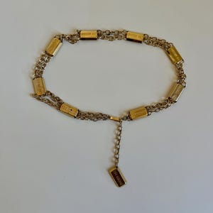 1990s Moschino gold tone metal chain belt, fun gold bars 28k embellishments