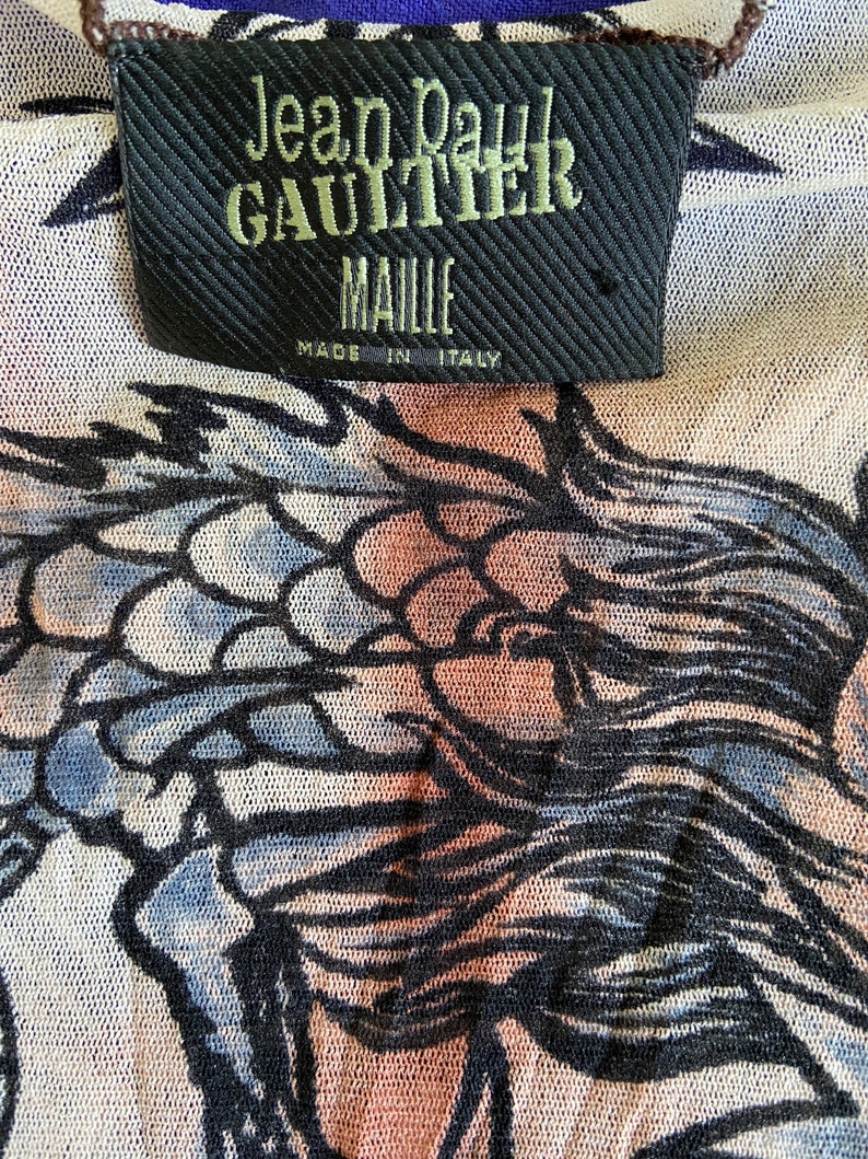 1990s RARE Jean Paul Gaultier Maille mesh top safe sex forever tattoos print / medium large image 7