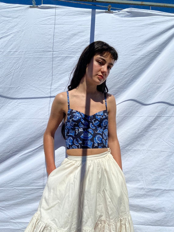 1980s Souleiado blue provençal cotton bustier / xx