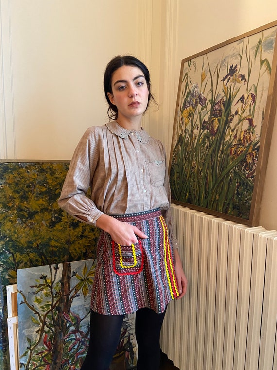 1990s printed cotton mini skirt with ric rac trims