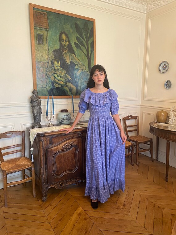 1970s Laura Ashley made in Wales blue floral gown,