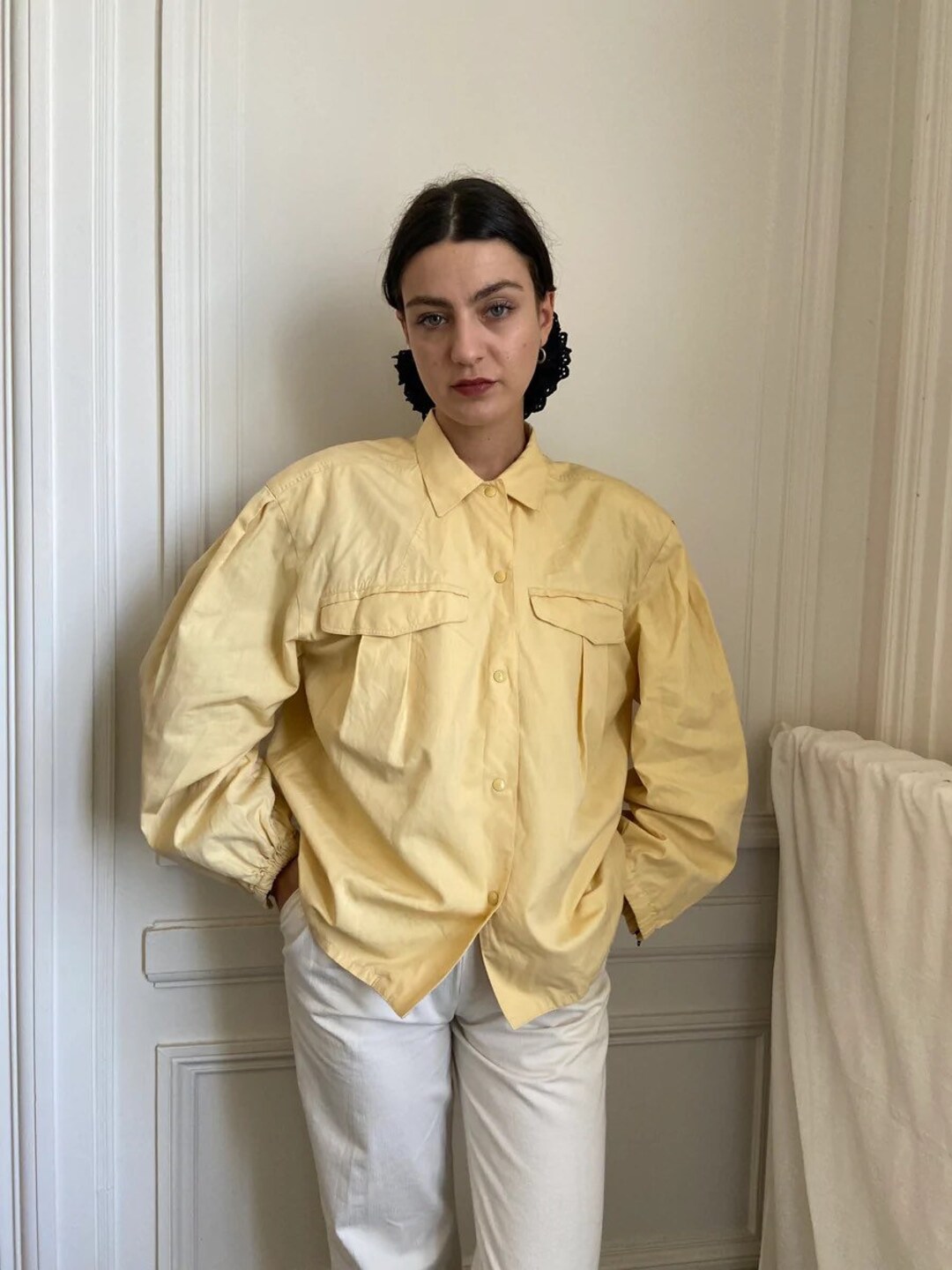 1980s Claude Montana Gray Blouse