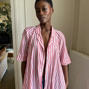 mid 1980s Kenzo open shirt, red and white striped cotton, midi length / osfm image 8