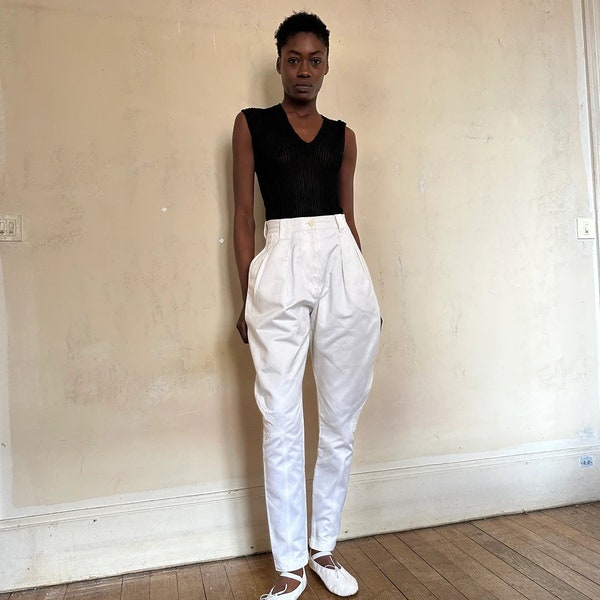 1980s Chantal Thomass jodhpur pants, heavyweight polished cotton, side pockets, satin ribbon lacing in the back / extra small - small