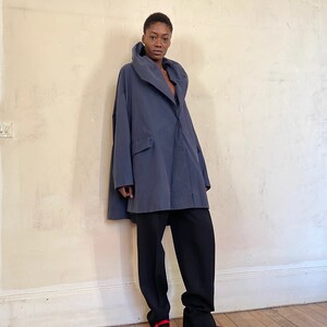 1990s Romeo Gigli navy jacket, demi hood style oversized shawl