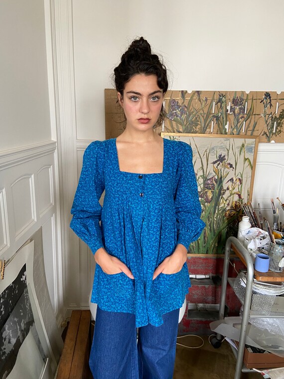 1970s Laura Ashley made in Wales blue floral blous