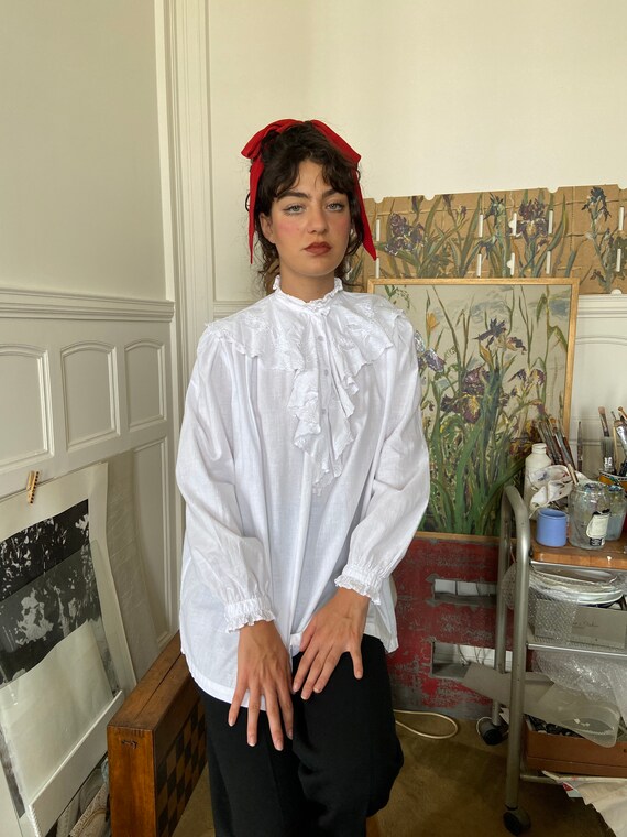 1970s René Derhy white indian cotton blouse, huge