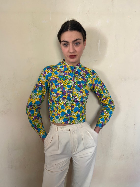 RARE Late 1960s Yves Saint Laurent Rive Gauche Floral Crop Jacket, Big Chest  Pockets, Long Sleeves / Extra Extra Small -  Canada