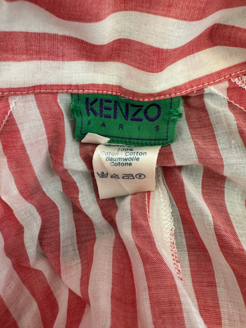 mid 1980s Kenzo open shirt, red and white striped cotton, midi length / osfm image 10