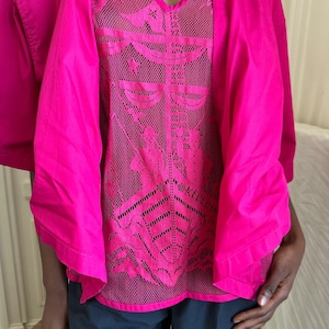 1980s Iceberg by Castelbajac blouse, orchid pink cotton and lace front panel with characters on a boat image 5