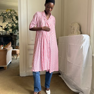 mid 1980s Kenzo open shirt, red and white striped cotton, midi length / osfm image 2