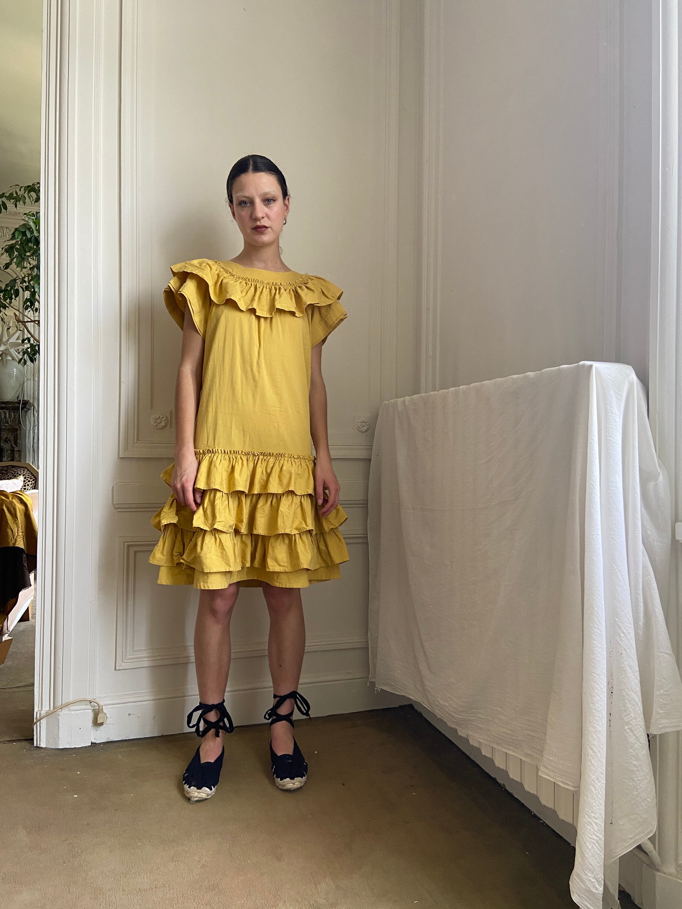 Documented SS 1982 Kenzo Mustard Yellow Ruffled Dress Extra Small Small Etsy