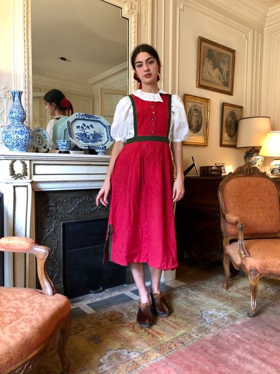 1980s austrian trachten dirndl dress, pinafore, ra