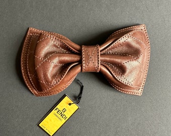 1980s deadstock Fendi barrette, brown leather bow