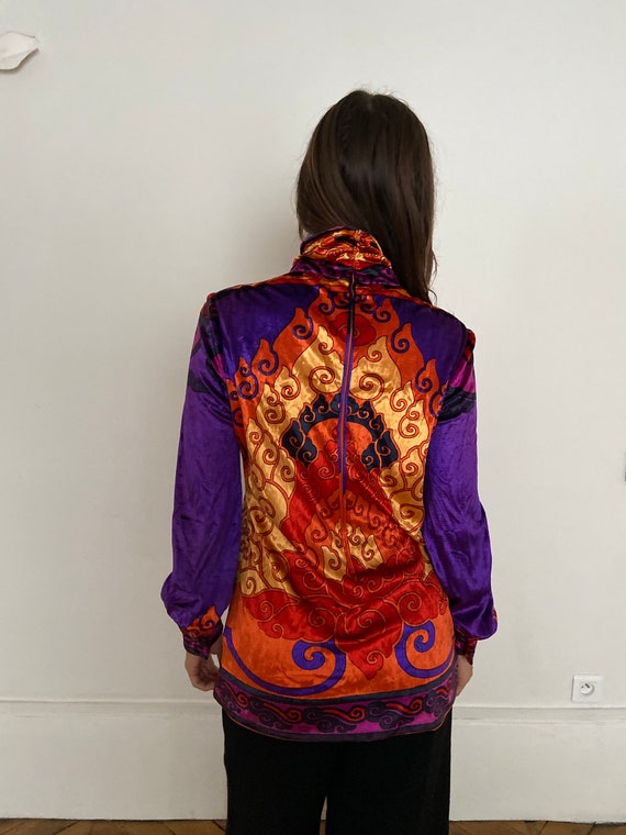 1970s Léonard velvet tunic blouse, colorful print… - image 3