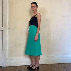 1980s Céline Sport lace up skirt, green denim, white cord / extra small small image 2