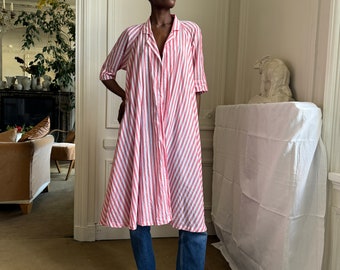 mid 1980s Kenzo open shirt, red and white striped cotton, midi length / osfm