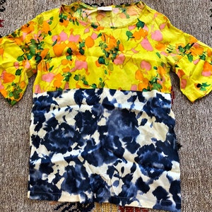 Dries Van Noten beautiful & colorful silk top, 2 different floral patterns screen printed / xsmall small image 7