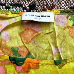 Dries Van Noten beautiful & colorful silk top, 2 different floral patterns screen printed / xsmall small image 10