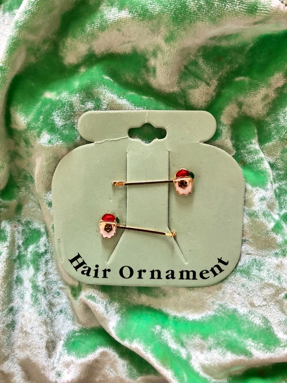1980s dead stock Santa hair pins clasps, enamel on