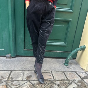 1980s Chantal Thomass jodhpur pants, black corduroy, high waisted, side pockets, cord lacing / small medium image 4