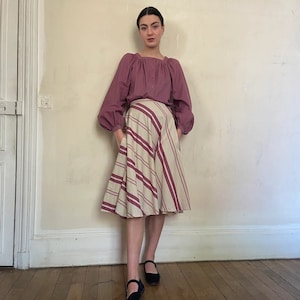 1970s french boutique label Jean Dieudonné set, cotton blouse with wide sleeves and square neckline, high waisted striped skirt / xs
