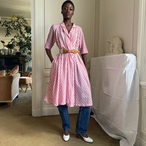 mid 1980s Kenzo open shirt, red and white striped cotton, midi length / osfm image 5